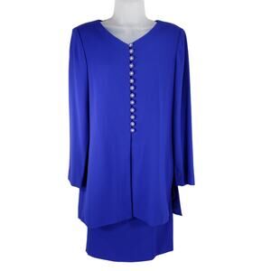 Liz Claiborne Skirt Suit 8 Women Royal Blue Buttons Pencil Skirt Business Office